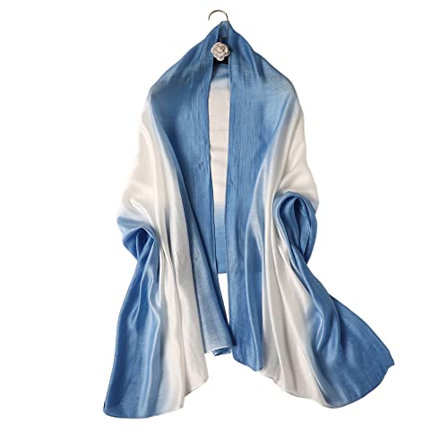 WINCESS.YU Women Gradient Scarf Long Shawls and Wraps Fashion Plain Pashmina Formal Scarf - color: Blue and White