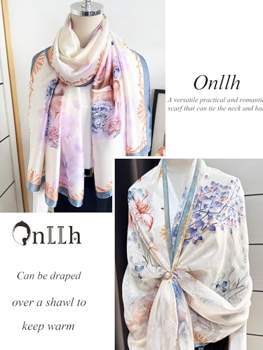 Large Shawl Scarf For Women Lightweight Wraps Silky Headscarf Long Sunscreen Scarfs - color: T21 Light Purple & Blue Edge / 70"x 35"