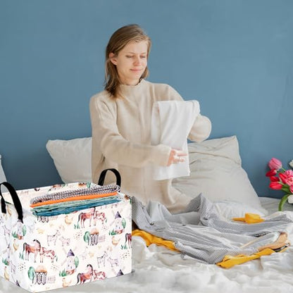 Storage Basket Home Shelf Basket Organizer Box Clothes Laundry Hamper Nursery Bin Gift Laundry Basket with Handles Rectangle Farm Pattern for Home - color: Windmill Animal
