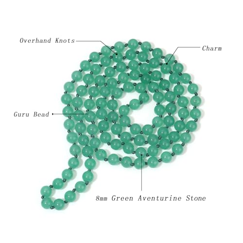 Beaded Necklace Hand Knotted for Woman - color: Green Aventurine 1