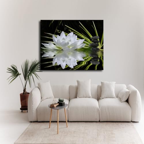 Zen Art White Lotus and Zen Stones in Water Poster Wall Art for Living Room Bedroom Wall Art Printin Wall Decor Gifts (8x12inch-No Framed)