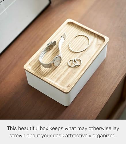 YAMAZAKI Home Rin Accessory Box With Wooden Lid For Jewelry, Watches, Or Sunglasses - Polystone - color: Ash