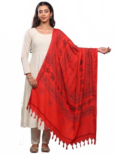 Exotic India Women's Polycotton Prayer Shawl with Printed Om Namah Shivai | Religious Pooja Mandir Wrap Stole, Scarves