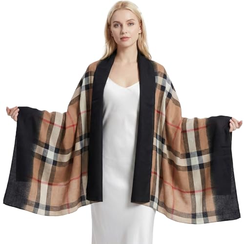 Soft Silky Pashmina Shawl Wrap for Women,Lightweight Spring, Elegant Wrap for Spring Wedding & Travel - color: Coffee Grid