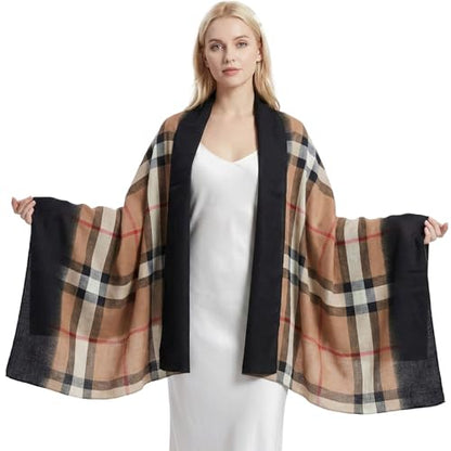 Soft Silky Pashmina Shawl Wrap for Women,Lightweight Spring, Elegant Wrap for Spring Wedding & Travel - color: Coffee Grid