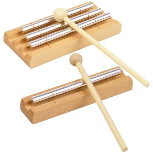 2 Pcs Meditation Chime with Mallet, Three Tone Trio and Single Tone Chime Percussion Instrument Energy Chime for Mindfulness Meditation Relaxation