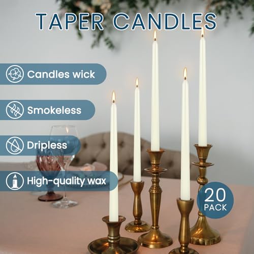 20 Pack Ivory Taper Candles 12 Inch Tall 3/4 Inch Thick Burn 10 Hours - color: 12"20pcs-Ivory