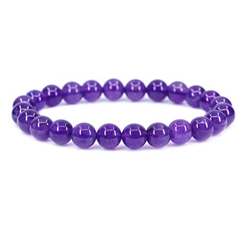 Keleny Gem Semi Precious Gemstones 8mm Natural Quartzite Stone Round Beads Rock Crystal Jasper Stretch Bracelet 7 Inch Unisex - color: 8mm Purple Lavender A Grade Amethyst