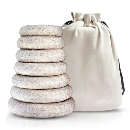 7 Pcs Singing Bowl Cushion Set for 6-12" Tibetan Singing Bowls, Handmade Silk Brocade Fabric Round Cushion Pillow for Folk World Percussion Meditation and Crystal Sound Bowls(Silver)