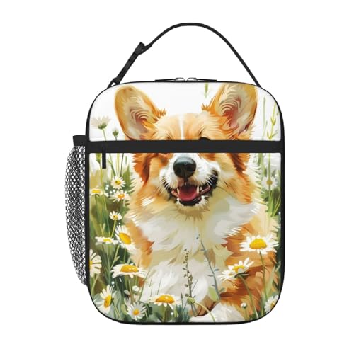 Corgi Insulated Lunch Bag Reusable Lunch Box Cooler Lunch Tote Bag With Front Pocket fo Women Men Girl Boy Picnic Office Work - color: Corgi01