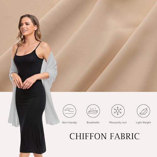 Shawls and Wraps for Evening Dresses Sheer Chiffon Women Elegant Soft Silky Wraps Wedding Bridal Scarf - color: Silver, size: 79*18‘’