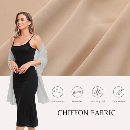 Shawls and Wraps for Evening Dresses Sheer Chiffon Women Elegant Soft Silky Wraps Wedding Bridal Scarf - color: Silver, size: 79*26‘’