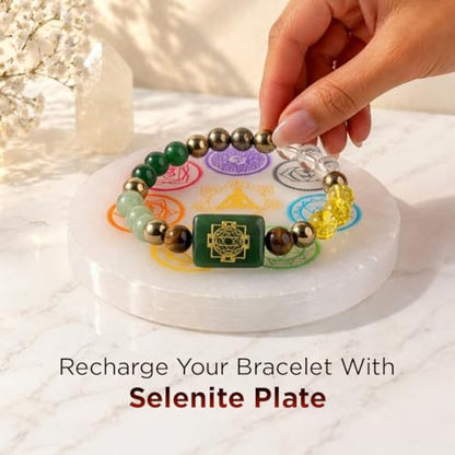 Natural Healing Dhan Yog Bracelets For Men & Women Certified Gemstone 8mm Beads for Money Magnet & Wealth Attraction, Prosperity, Success, Protection, Luck, Stress Relief & Emotional Balance DhanYog Bracelet - color: Kuber Dhanyog + 7 Chakra Selenite Plat