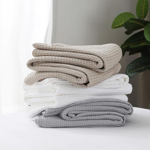 100% Cotton Waffle Blanket (Gray - Queen Size - 90 * 90''), Pre-Washed and Anti-Shrinkage Soft Lightweight Bed & Couch Blanket, 380 GSM Waffle Weave Throw Blanket for All Seasons - color: Light Grey, size: Queen (90"*90")