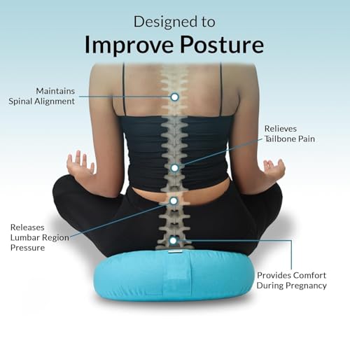 Meditation Cushion, Buckwheat Filling, Washable Organic Cotton Cover, Carry Handle, Mindful Comfort, Reduce Tailbone Pressure & Improve Posture Cyan - color: Cyan