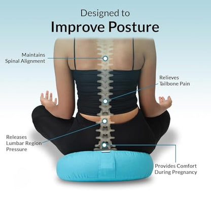 Meditation Cushion, Buckwheat Filling, Washable Organic Cotton Cover, Carry Handle, Mindful Comfort, Reduce Tailbone Pressure & Improve Posture Cyan - color: Cyan