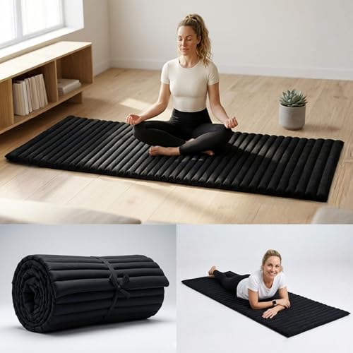 Leewadee - Foldable Floor Mattress - Japanese Roll Up Futon -Trifold Tatami Mat- Guest Floor Bed - Camping Mattress - Thai Massage Mat, Kapok Filled, 75 x 28 inches, Black - color: Cl02 - Black, size: M: 75x28"
