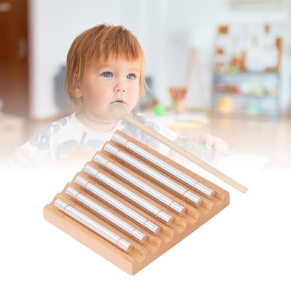 7 Tone Meditation Chime Aluminum Beech Wood Handheld Percussion Instrument with Mallet for Sound Healing, Yoga, and Mindfulness Practice ﻿
