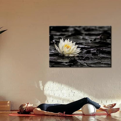 GLOKAKA Spa Zen Wall Art White Lotus Flower in the Storm Canvas Picture,Black and White Meditation Decor Artwork,Zen Spiritual Wall Decor Artwork for Office,Bathroom,Yoga Studio