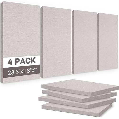 BUBOS 4 PCS Fabric Acoustic Panels, 23.6''x11.8''x1'' Self-Adhesive Soundproofing Panels for Home Studio, Office & Living Room, Sleek Design to Eliminate Echo,Fabric-Clad Linen - color: Linen, size: 23.6''x11.8''