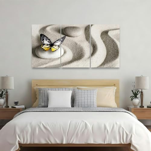 Japanese zen garden meditation stone concentration and relaxation sand 3 Piece Canvas Wall Art for Living Room Bedroom Office Framed Prints Pictures Painting Wall Decor Artwork for Walls Set of 3