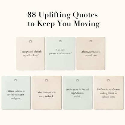 Positive Affirmation Cards with Wooden Display Stand, 88 Mindful Quotes for Daily Reflection, 720 GSM Inspirational Cardstock, Personal Growth & Office, Home Decor Gift for Men & Women