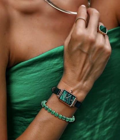BOMAIL Natural Stone Bracelet for Women Men - 8MM Semi-Precious Gemstone Beaded Bracelet Healing Crystal Stretch Bracelet Yoga Bracelets Jewelry - color: Malachite