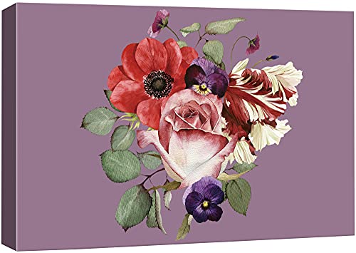 wall26 Canvas Print Wall Art Vintage Textured Watercolor Rose Variety Floral Wilderness Drawings Modern Art Glam Closeup Colorful Multicolor Pastel for Living Room, Bedroom, Office - 12"x18" - color: Bse27-2107-33-slm43, size: 18"L x 12"W
