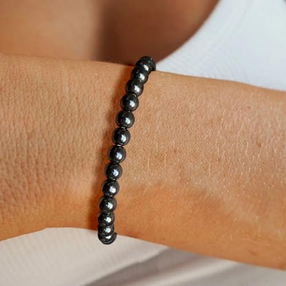 Crystal Beaded Bracelets for Women 4mm Clear Quartz Bead Handmade Gemstone Stretch Elastic Bracelet Natural Stone Crystal Healing Reiki Spiritual Jewelry Gifts - color: Hematite, size: 6mm