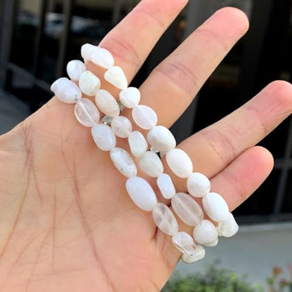 Adabele 1pc Natural Stretch Gemstone Bracelet 7mm-10mm Free Form Bead 7 Inch 7.5 Inch Healing Crystal Engergy Quartz Chakra Jewelry Women Birthday Gift - color: Blue Flash Moonstone, size: 7 Inch (bead size 7-10mm)