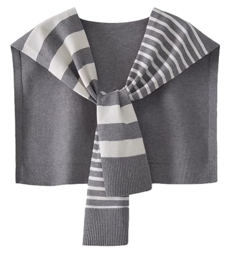 Knitted Stripe Shawl Wraps for Women Designer Cardigan Vintage Scarf for Women Knotted Shoulder Tops Cape Travel Scarves 2026 - color: Grey
