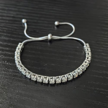 3/4mm Moissanite Tennis Bracelet Adjustable Simulated Diamond Chain 18K Gold Plated 316L Stainless Steel Bracelets Jewelry Gifts for Women Men Wife Mother - color: Silver, size: 3MM Moissanite