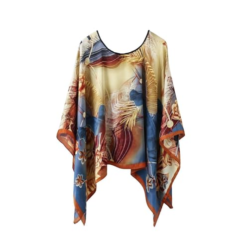 Women's Satin Cover Up Short Poncho Tops Sheer Chiffon Boho Pashmina Shawl Beach Soft Shawl - color: Style32