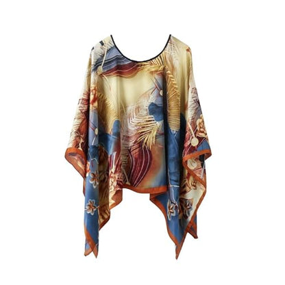 Women's Satin Cover Up Short Poncho Tops Sheer Chiffon Boho Pashmina Shawl Beach Soft Shawl - color: Style32
