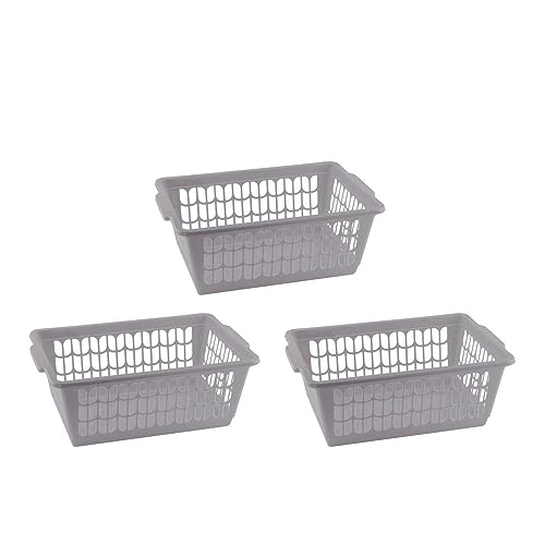 YBM HOME Plastic Perforated Storage Basket Bin Office Drawer, Shelf Desktop Countertop Tray Organizer 32-1188 (3, Grey) - color: Grey, size: Pack of 3