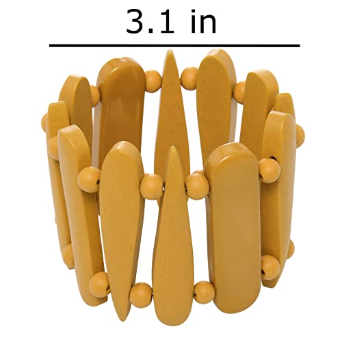 Wooden Bracelet Shaped Teardrop Bangle Strand Bracelet for Women Men(BR-1213-Yellow)