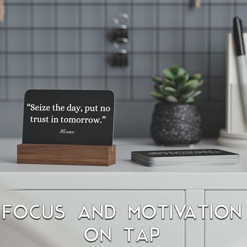 Take Action Cards and Wood Stand - 52 Motivational Quotes to Stop Procrastinating and Start Working on Your Goals, Dreams, and Personal Development, Walnut Wood Stand