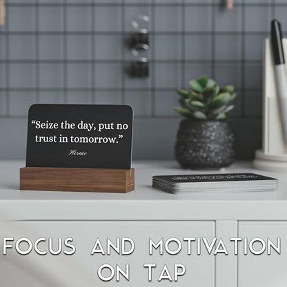 Take Action Cards and Wood Stand - 52 Motivational Quotes to Stop Procrastinating and Start Working on Your Goals, Dreams, and Personal Development, Walnut Wood Stand
