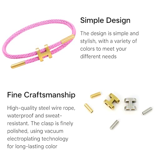 OSIRIDEH2 Bracelet with Adjustable Design Polished H Shape Buckle, Bracelets for Women, 18k Gold-plated Buckle Design Titanium Steel Wire Rope Women's Gift Jewelry - color: Pink Gold