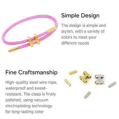 OSIRIDEH2 Bracelet with Adjustable Design Polished H Shape Buckle, Bracelets for Women, 18k Gold-plated Buckle Design Titanium Steel Wire Rope Women's Gift Jewelry - color: Pink Gold