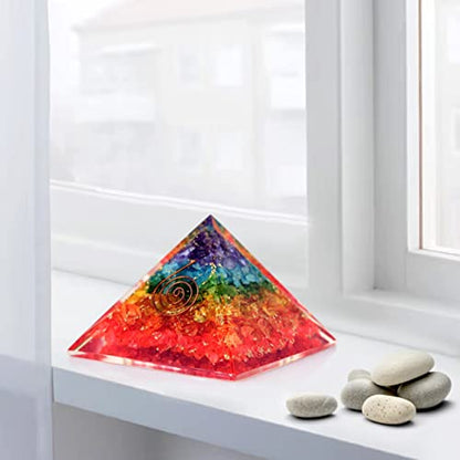 Orgone Pyramid of Success – 7 Chakra Orgonite Pyramid for Healing, Meditation, Stress Relief, Positive Energy & Chakra Balancing - color: 7 Chakra