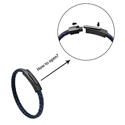 Geoffrey Beene Men's Braided Genuine Leather Fashion Bangle Bracelet with Stainless Steel Clasp - color: Blue