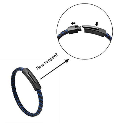 Geoffrey Beene Men's Braided Genuine Leather Fashion Bangle Bracelet with Stainless Steel Clasp - color: Blue