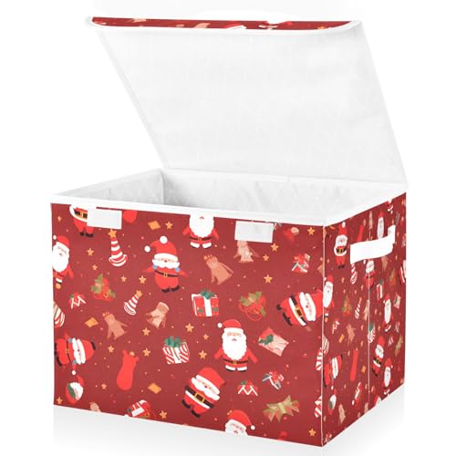 Large Storage Bins with Linen Christmas Santa Gifts Collapsible Foldable Storage Cubes Fabric Closet Organizer Containers Box with Flip-Top Lid for Home Bedroom Office 16.7 x 12.6 x 11.8in - color: Linen-christmas Santa Gifts