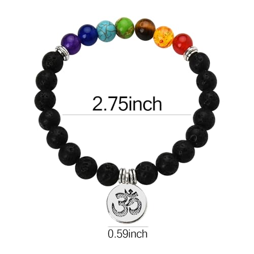 Chakra Bracelets for Women Men 8mm Buddhist Yoga Bead Bracelet with Black Lava Stone Bracelet Elastic Meditation Accessories - color: Color A