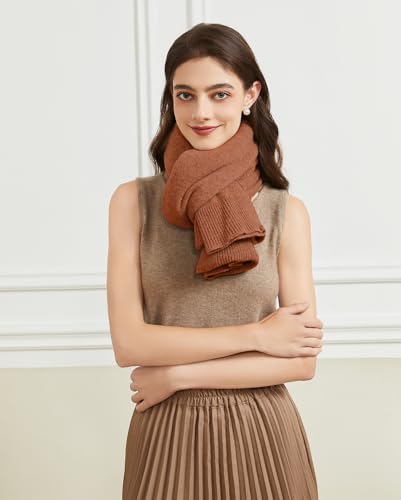 BRYCTSISEN Women's Lightweight Wool Shawl Wrap Scarf with Sleeves Outer Warm Knitted Open Front Poncho Cape Fall Winter - color: Caramel