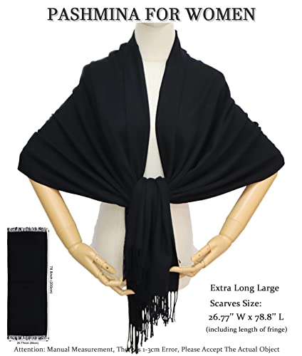 Pashmina Shawls and Wraps Scarfs for Women Wedding Party Winter Warm Long Solid Color - color: Black