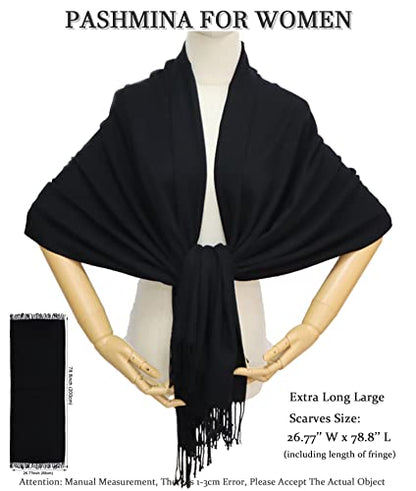 Pashmina Shawls and Wraps Scarfs for Women Wedding Party Winter Warm Long Solid Color - color: Black