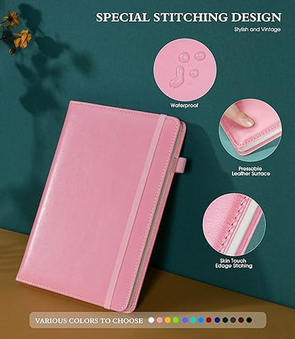 Ansopu Lined Journal Notebook for Women, A5 100 GSM Thick Paper, Pink Leather Hardcover Journal for Writing, Travel Journal Diary 160 Pages (5.75'' X 8.38'') - color: Pink