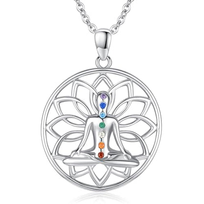 Lotus Necklaces for Women 925 Sterling Silver 7 Chakra/Yin Yang Pendant Necklace Spiritual Lotus Jewelry Birthday Yoga Gifts - style: Yoga-Lotus Chakra